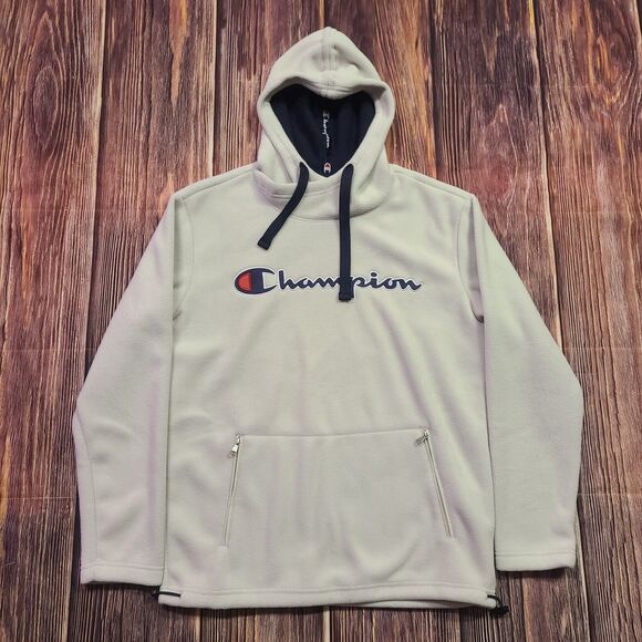 Champion Hoodie Mens Medium Fleece Lined Script Pullover Golden